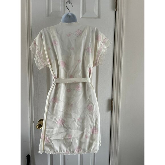Vtg 1980's Gilead Peignoir Set Nightgown (S) and Robe (M) Beige Pink Roses Lace - Picture 6 of 10